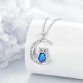 wholesale 925 Sterling Silver Blue Fire Opal Owl Crescent Moon Pendant Necklace-0-3