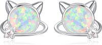 wholesale 925 Sterling Silver Cat Opal Stud Earrings with Cubic Zirconia - Hypoallergenic Gift for Women-Cat
