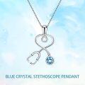 wholesale Sterling Silver Simulated Aquamarine Stethoscope Necklace for Medical Workers-0-4