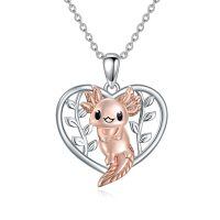 wholesale 925 Sterling Silver Heart Necklace with Rose Gold Plated Axolotl Pendant-Axolotl