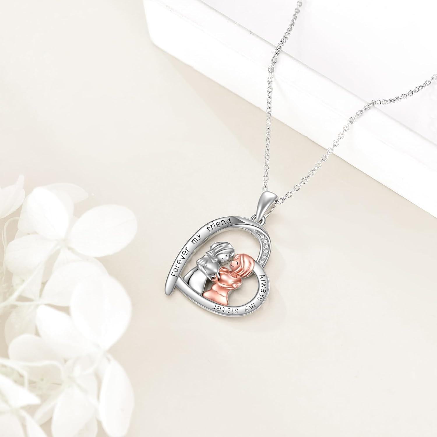 Sterling Silver Heart Pendant Necklace Sister Gift for Women Girls-0-5