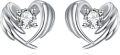 wholesale 925 Sterling Silver Angel Wing CZ Heart Stud Earrings for Women Birthdays-0-0