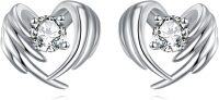 wholesale 925 Sterling Silver Angel Wing CZ Heart Stud Earrings for Women Birthdays-Angle Wings