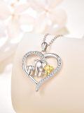 wholesale 925 Sterling Silver Elephant Family with Gold Heart Pendant Necklace for Women-0-1