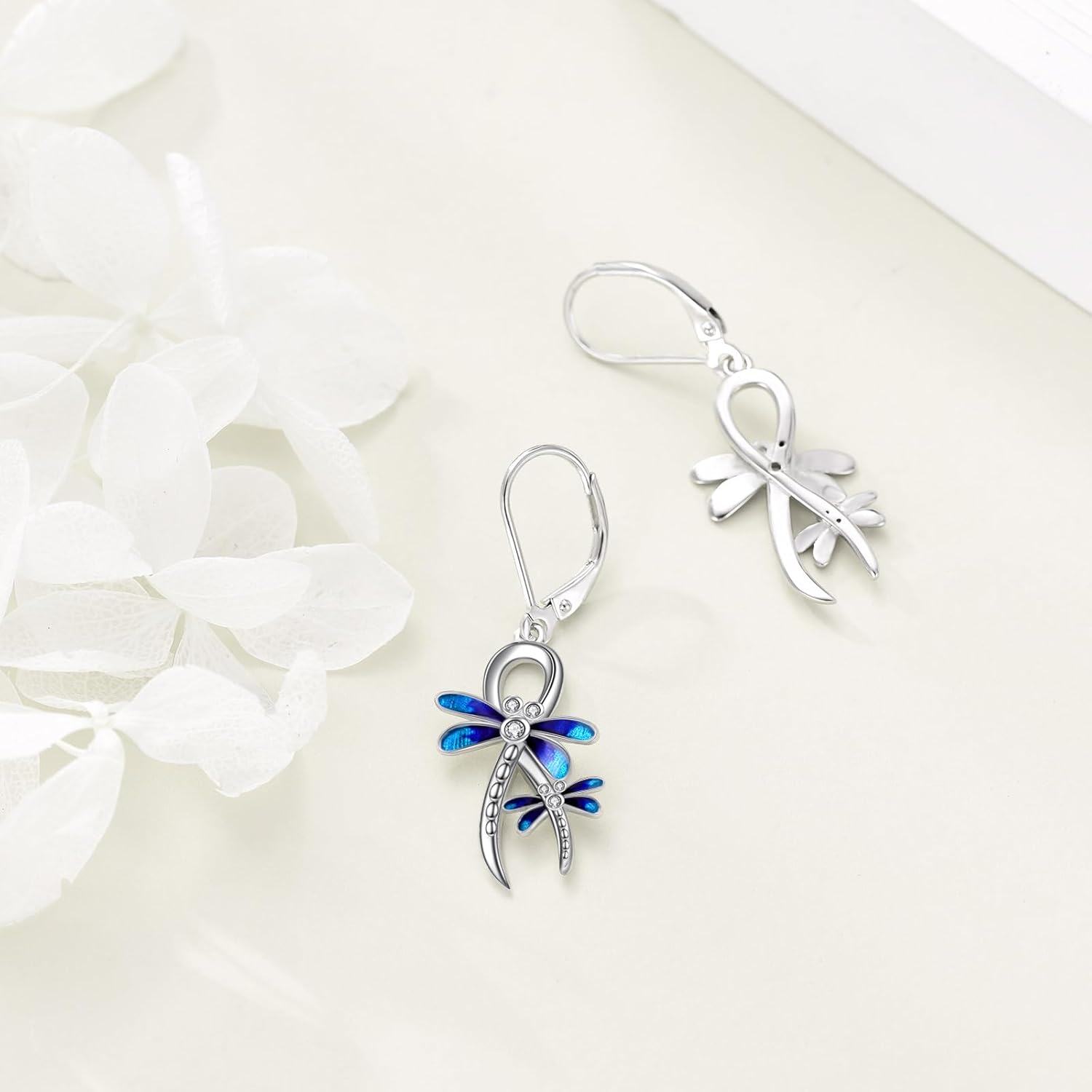 Sterling Silver Owl Dragonfly Butterfly Black Cat Hummingbird Dangle Earrings-0-3