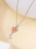 wholesale  Sterling Silver Birthstone Zodiac Necklace for Women Rose Flower Key Pendant Wife Gift -0-3