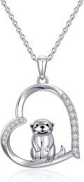wholesale 925 Sterling Silver Heart-Shaped Otter Pendant Necklace for Women-0-0