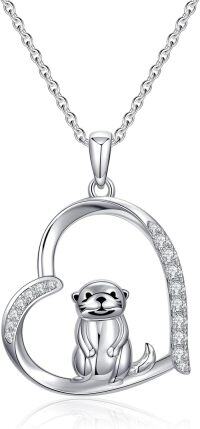 wholesale 925 Sterling Silver Heart-Shaped Otter Pendant Necklace for Women-Otter Necklace