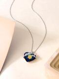 wholesale 925 Sterling Silver Heart-Shaped Pendant with Blue Crystal and Gold Daisy Flower Charm Necklace-0-2