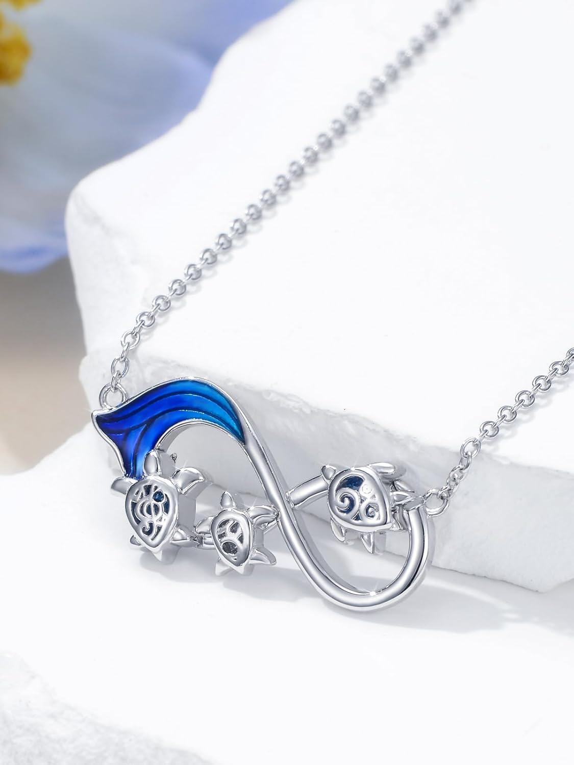 925 Sterling Silver Turtle and Wave Infinity Symbol Pendant Necklace Animal  for Women-0-3