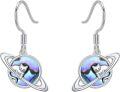 wholesale 925 Sterling Silver Cat Planet Drop Dangle Hook Earrings for Women Girls  4cm Length-0-0