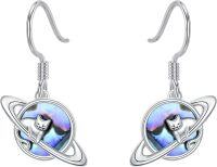 wholesale 925 Sterling Silver Cat Planet Drop Dangle Hook Earrings for Women Girls  4cm Length-Planet Cat