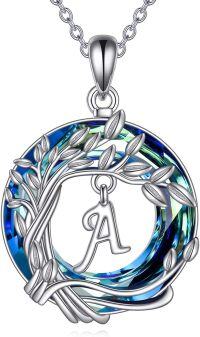 wholesale 925 Sterling Silver Blue Crystal Tree of Life Initial Necklace-A