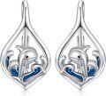 wholesale 925 Sterling Silver Dolphin Turquoise Wave Drop Earrings-0-0