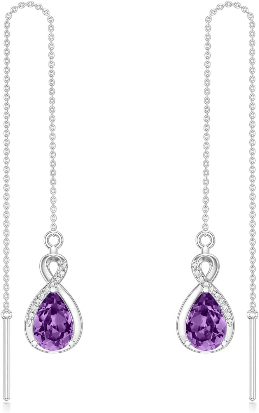 925 Sterling Silver 12 Birthstone Infinity Threader Drop Earrings for Women-0-0
