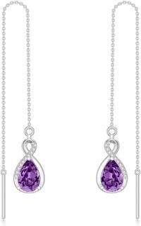 wholesale 925 Sterling Silver 12 Birthstone Infinity Threader Drop Earrings for Women-2-Feb-Amethyst Purple