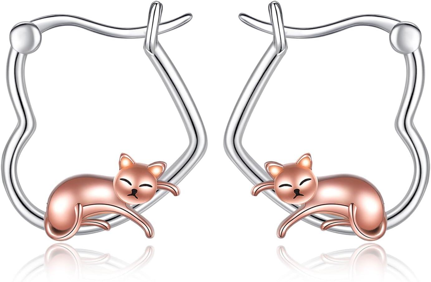 Sterling Silver Heart Hoop Animal Earrings Gifts for Women-Cat