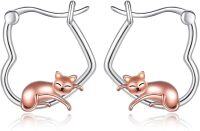 wholesale 925 Sterling Silver Cat Shape Hoop Earrings with Rose Gold Plating Gift for Women-Cat