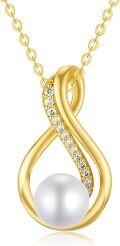 wholesale 14K Gold Infinity Pendant with White Pearl and Cubic Zirconia Chain - Gifts for Mom/Wife/Grandma (Lengths Available)-0-0