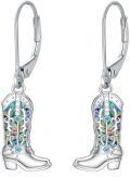 wholesale 925 Sterling Silver Abalone Cowboy Boots Leverback Drop Earrings for Women Girls Country Western s 3cm Long-0-0
