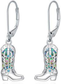 wholesale 925 Sterling Silver Abalone Cowboy Boots Leverback Drop Earrings for Women Girls Country Western s 3cm Long-Abalone Shell