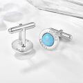 wholesale 925 Sterling Silver Turquoise and Cubic Zirconia Round Metal Stone Cufflinks for Men (1 Pair)-0-2