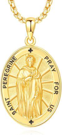 wholesale 925 Sterling Silver Oval St. Peregrine Prayer Medal Necklace Pendant-16a-St Peregrine-Gold