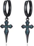 wholesale 925 Sterling Silver Black Cross & Spiked Pendant with Turquoise and Malachite Gemstone Drop Earrings for Women - Gothic s-0-0
