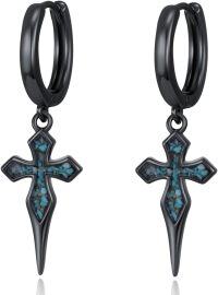 wholesale 925 Sterling Silver Black Cross & Spiked Pendant with Turquoise and Malachite Gemstone Drop Earrings for Women - Gothic s-Cross-Turquoise