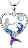 wholesale 925 Sterling Silver Heart-Shaped Mermaid Wave Moonstone Pendant Necklace for Women's Gifts-0-0