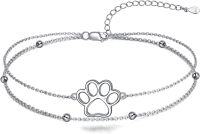 wholesale 925 Sterling Silver Adjustable Double Chain Paw Print Charm Bracelet - Pet Lover Gifts for Women and Girls-Paw layered bracelet