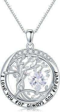 wholesale 925 Sterling Silver Austrian Crystal Tree of Life Pendant Necklaces with Birthstone for Women-04-Apri-Diamond