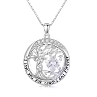 wholesale 925 Sterling Silver Austrian Crystal Tree of Life Pendant Necklaces with Birthstone for Women-04-Apri-Diamond