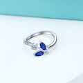 wholesale 925 Sterling Silver & Sapphire Blue Crystal Dancing Butterfly Adjustable Open Ring, Elegant Sparkly Gift for Women-0-1
