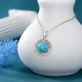 wholesale 925 Sterling Silver Turquoise Round Pendant Necklace for Women Wife Mother Gift Jewelry 45cm Chain Length-0-1