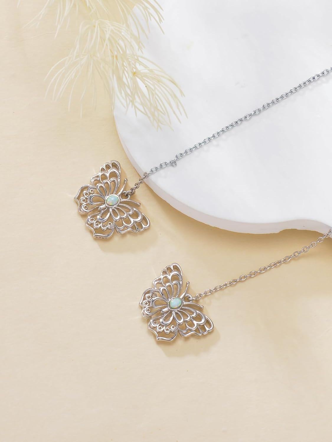 925 Sterling Silver Butterfly Opal Long Chain Drop Threader Earrings for Women-0-4