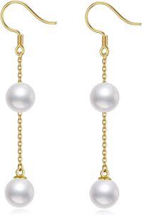 wholesale 14K Gold Freshwater Pearl Drop Dangle Hook Earrings for Women-2 Inch