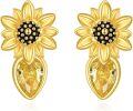 wholesale 925 Sterling Silver Sunflower Citrine Stud Earrings for Women-0-0
