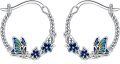 wholesale 925 Sterling Silver Blue Enamel Butterfly & Flowers Twist Loop Earrings-0-0