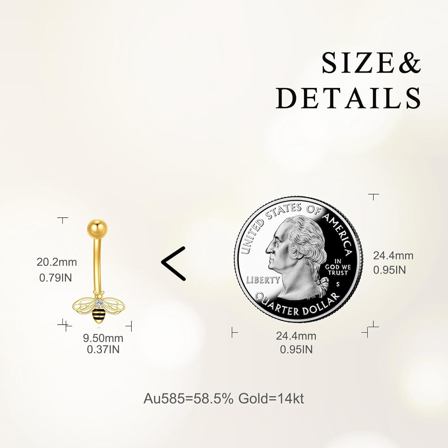  14K Gold Cubic Zirconia Hypoallergenic Belly Button Rings for Women -0-4