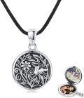 wholesale 925 Sterling Silver Round Floral Hummingbird Photo Locket Pendant Necklace-0-0