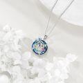 wholesale 925 Sterling Silver Pink Flamingo & Blue Palm Tree Crystal Pendant Necklace-0-2