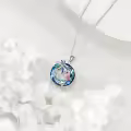 wholesale 925 Sterling Silver Pink Flamingo & Blue Palm Tree Crystal Pendant Necklace-0-2