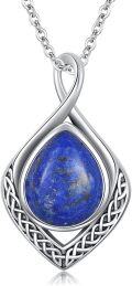 wholesale Sterling Silver Moonstone Turquoise Lapis Lazuli Black Onyx Moss Agate Celtic Knot Teardrop Necklace-0-10