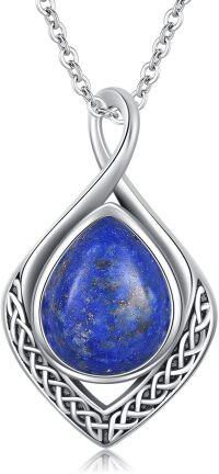 wholesale Sterling Silver Moonstone Turquoise Lapis Lazuli Black Onyx Moss Agate Celtic Knot Teardrop Necklace-Lapis Lazuli