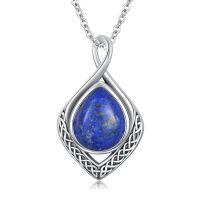 wholesale 925 Sterling Silver Pendant with Black Onyx and Celtic Knot Design - 48cm Chain Length-Lapis Lazuli