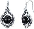 wholesale 925 Sterling Silver Black Onyx Celtic Knot Vintage Earrings for Women-0-0