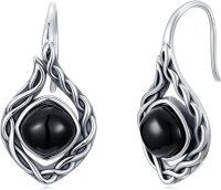 wholesale 925 Sterling Silver Black Onyx Celtic Knot Vintage Earrings for Women-Square Black Onyx
