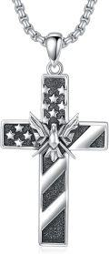 wholesale 925 Sterling Silver American Flag Angel Cross Pendant Necklace  with 34+2 Extender Chain for Men Women Gifts Jewelry Accessories-0-0