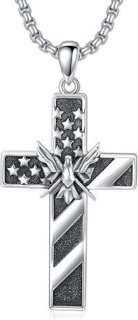 wholesale 925 Sterling Silver American Flag Angel Cross Pendant Necklace  with 34+2 Extender Chain for Men Women Gifts Jewelry Accessories-02
